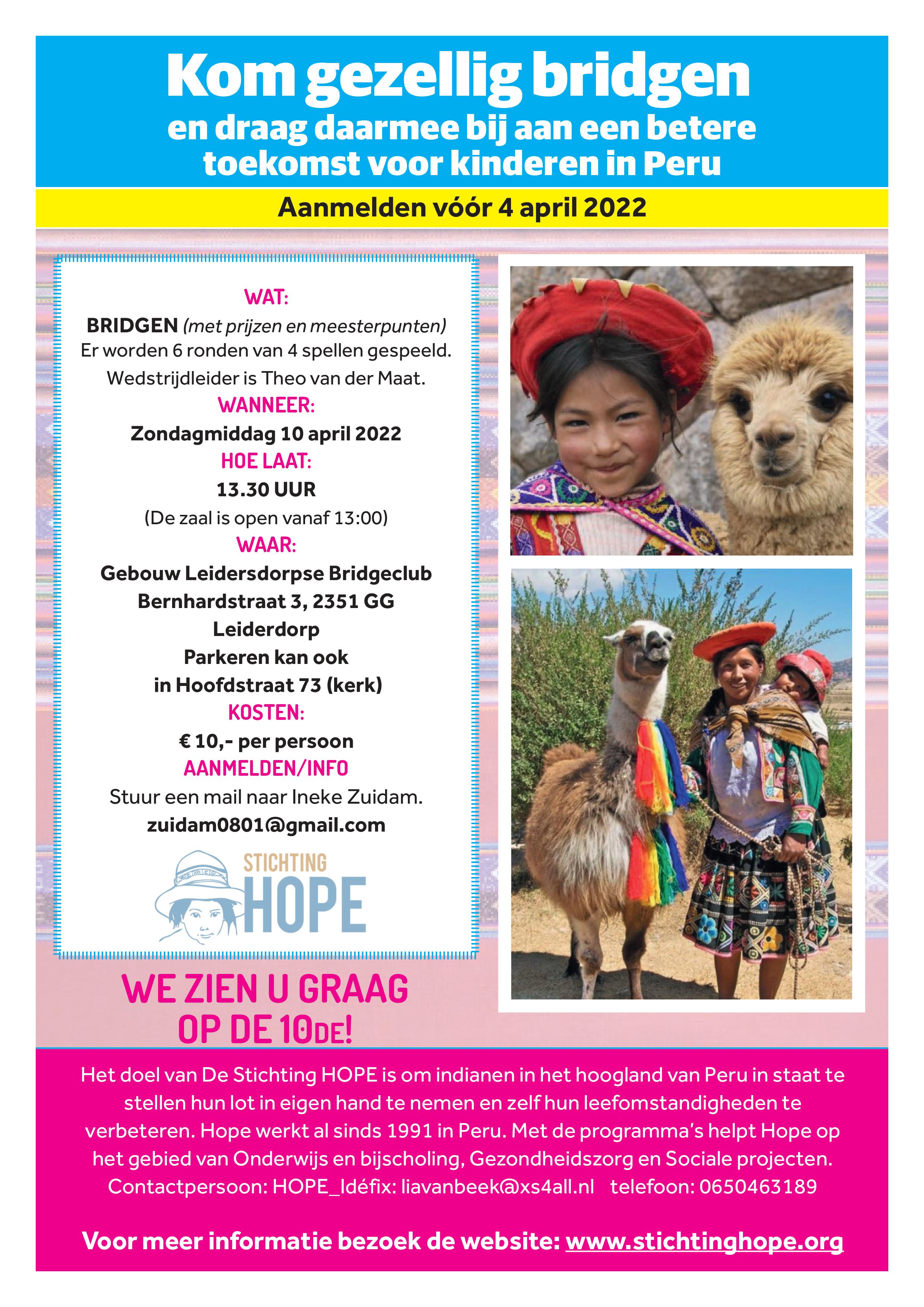 Kom gezellig bridgen - opbrengst voor HoPe